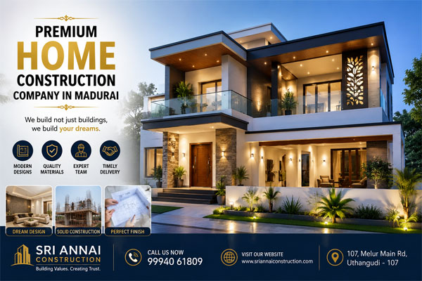 Premium Home Construction Company in Madurai, Affordable House Construction in Valar Nagar with Loan Facility